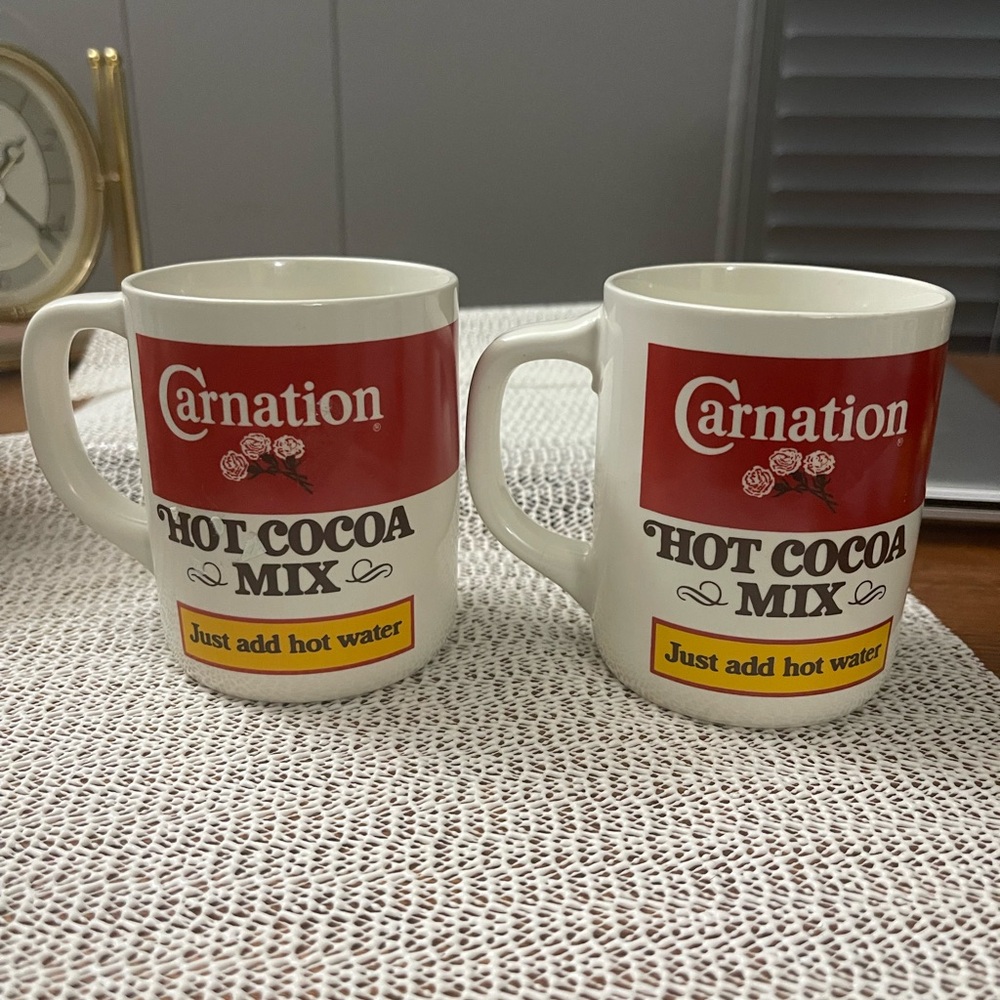 Vintage Carnation Hot Cocoa Mix Mugs - Red and White